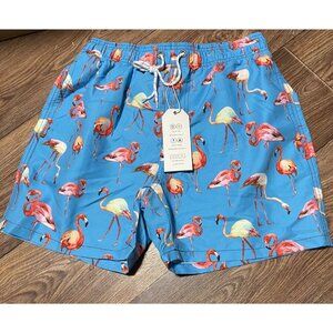 Vacancy Mens Blue Flamingo Swim Shorts Size M Drawstring Waist & Back Pocket